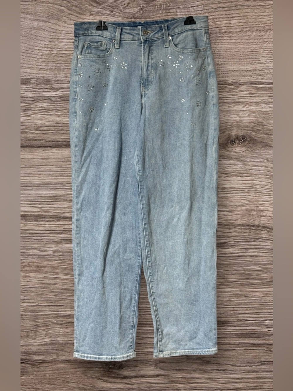 Old Navy High-Waisted O.G. Loose Rhinestone-Embellished Jeans in a light wash